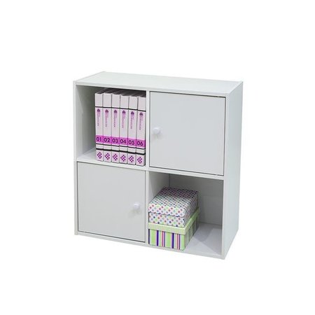 KB KB BK1563 24 x 24 x 11 in. Wood 2 Door 2 Cube Bookcase - White BK1563